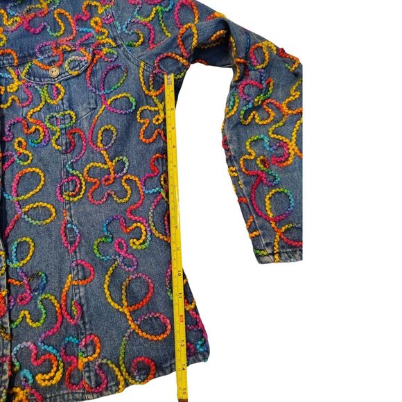 Chico's Colorful Long Sleeve Blue Denim Jacket Embroidery Artwork Size M/8 - Picture 12 of 14